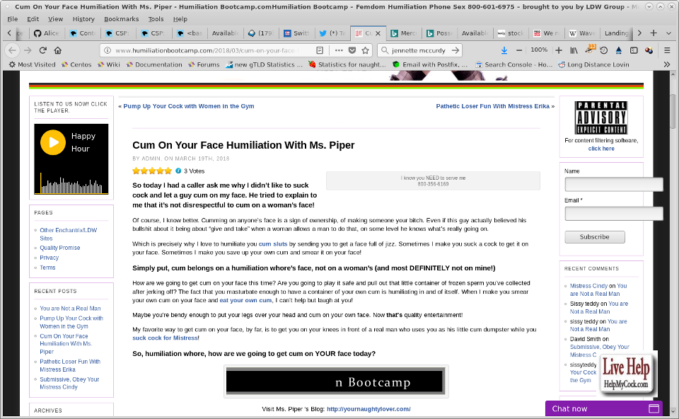 Screenshot of Humiliation Bootcamp blog with Privacy Badger blocked image